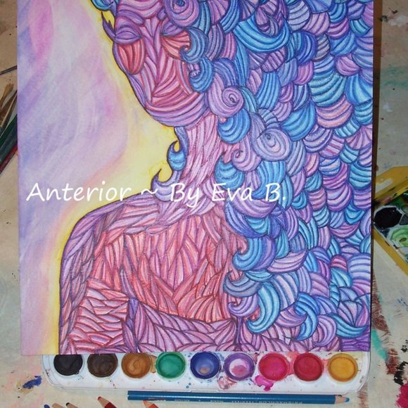 Colored Pencil Drawing Of Woman In Anterior Style Line Art , Abstract Human Art - Picture 2 of 16